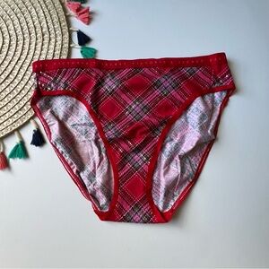 Victoria's Secret Cotton High-Leg Brief Panty  Foil Lipstick Lovely Plaid S NEW